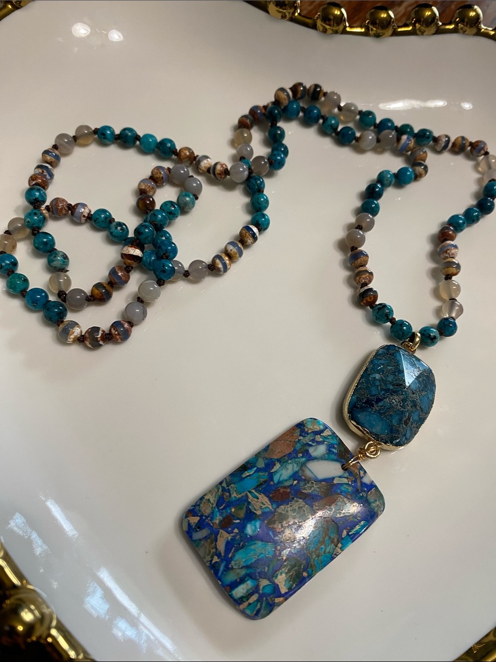Imperial Jasper Double Pendant Beaded Necklace